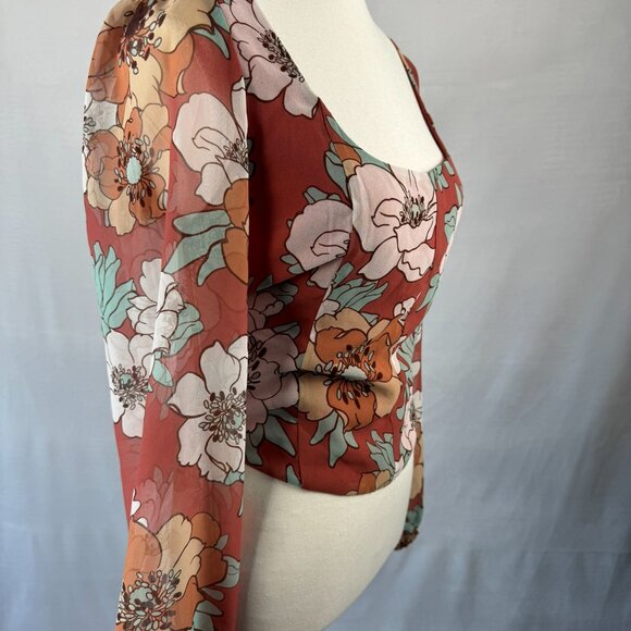 Aritzia Wilfred Grace Top in Warm Sienna Red/Subtle Mint Floral - Picture 9 of 16